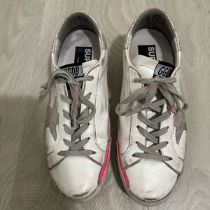 White, Silver, & Pink Super Star Golden Goode sneakers